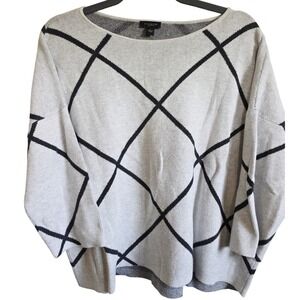 Ann‎ Taylor Factory Women's Gray Black Diamond Pattern Knit Sweater Size L